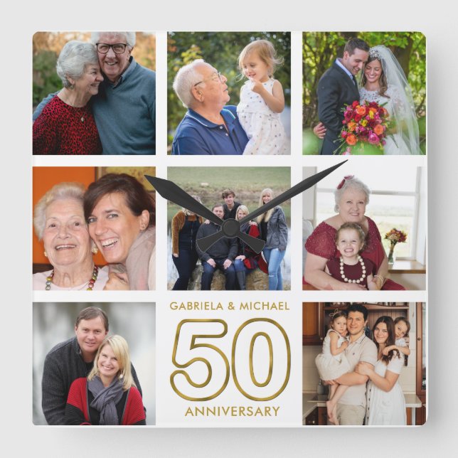 Create Your Own 8 Photo Collage 50th Anniversary Square Wall Clock (Front)