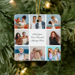 Create Your Own 8 Photo Collage Add Your Greeting Ceramic Ornament