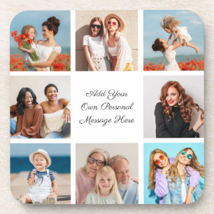 Create Your Own 8 Photo Collage Add Your Greeting Coaster