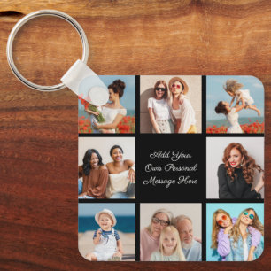 Create Your Own 8 Photo Collage Add Your Greeting Keychain