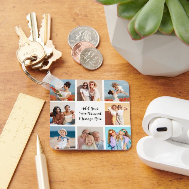 Create Your Own 8 Photo Collage Add Your Greeting Keychain (Desk)
