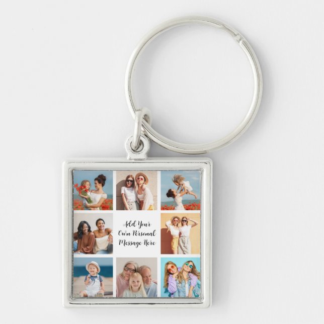 Create Your Own 8 Photo Collage Add Your Greeting Keychain (Front)