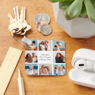 Create Your Own 8 Photo Collage Add Your Greeting Keychain