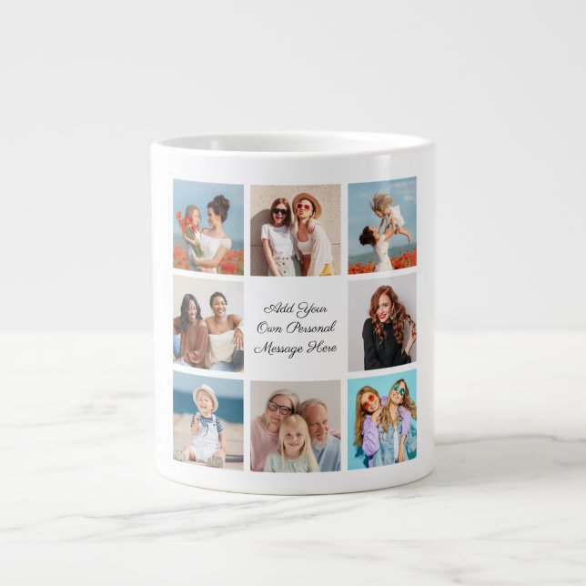 Create Your Own 8 Photo Collage Add Your Greeting Large Coffee Mug (Front)