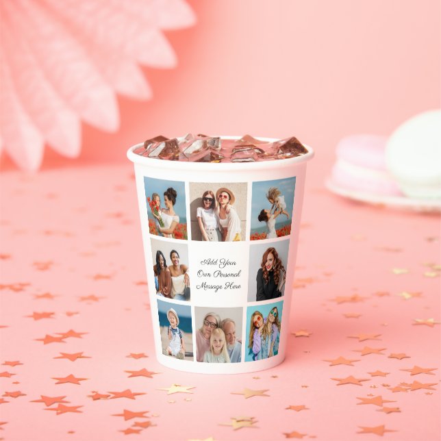 Create Your Own 8 Photo Collage Add Your Greeting Paper Cups (Insitu)