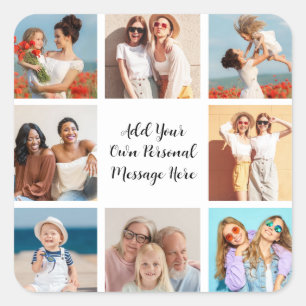 Create Your Own 8 Photo Collage Add Your Greeting Square Sticker