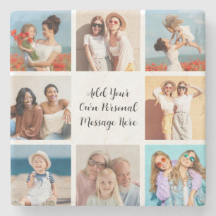 Create Your Own 8 Photo Collage Add Your Greeting Stone Coaster