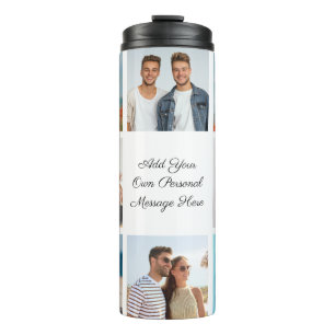 Create Your Own 8 Photo Collage Add Your Greeting Thermal Tumbler