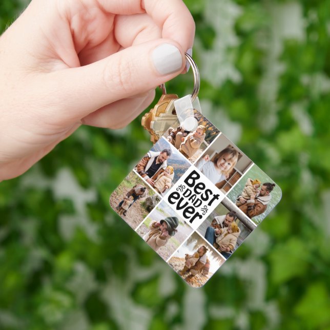 Create Your Own 8 Photo Collage Best Dad Ever Keychain (Hand)