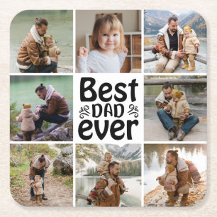 Create Your Own 8 Photo Collage Best Dad Ever Square Paper Coaster