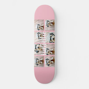 Create Your Own 8 Photo Collage Custom Name Pink Skateboard