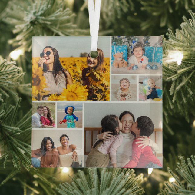 Create Your Own 8 Photo Collage Glass Ornament (Insitu)