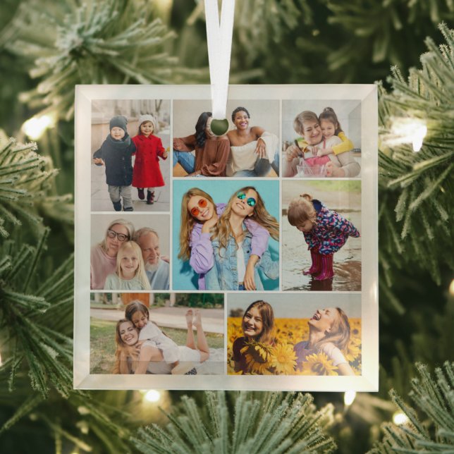 Create Your Own 8 Photo Collage Glass Ornament (Insitu)