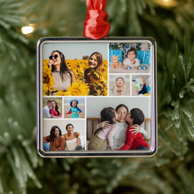 Create Your Own 8 Photo Collage Metal Ornament (Tree)