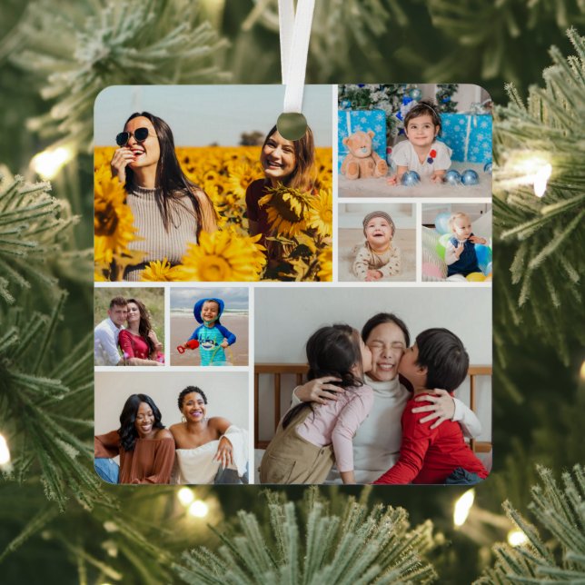 Create Your Own 8 Photo Collage Metal Ornament (Insitu)