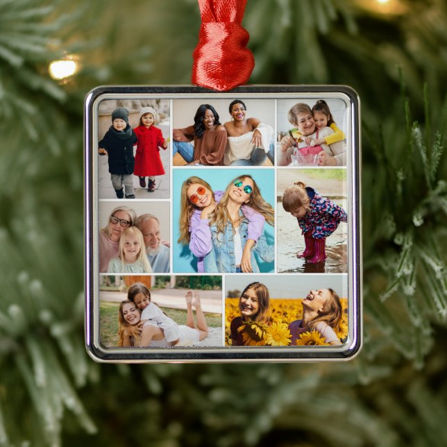 Create Your Own 8 Photo Collage Metal Ornament (Tree)