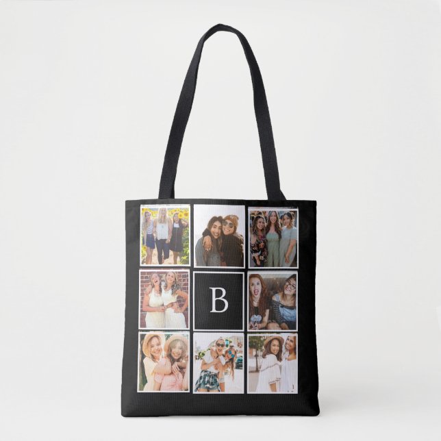 Create your own 8 Photo Collage Monochrome Tote Bag (Front)
