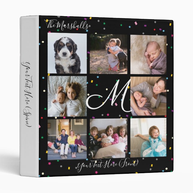 Create Your Own 8 Photo Collage Monogram Black Binder (Front/Spine)