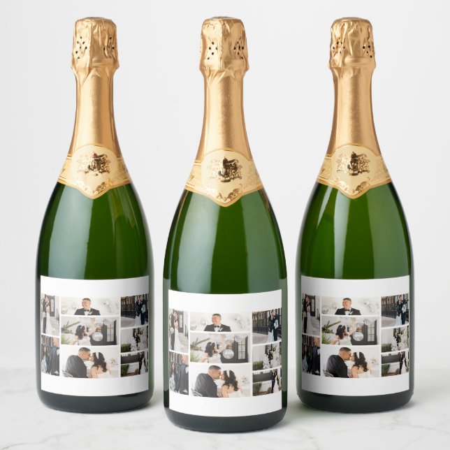 Create Your Own 8 Photo Collage Sparkling Wine Label (Bottles)