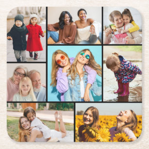 Create Your Own 8 Photo Collage Square Paper Coaster