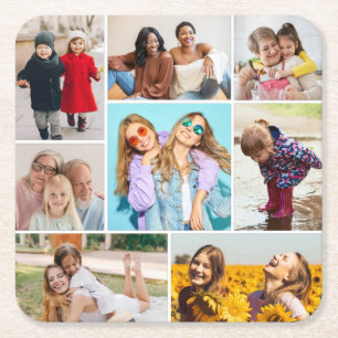 Create Your Own 8 Photo Collage Square Paper Coaster