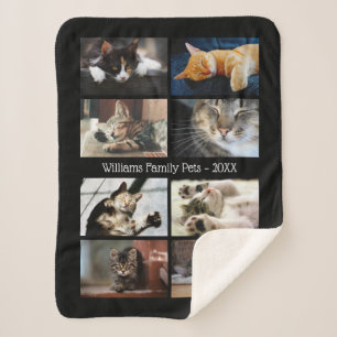 Create Your Own 8 Photo Collage with Name on Black Sherpa Blanket