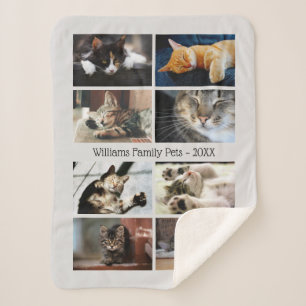 Create Your Own 8 Photo Collage with Name on Gray Sherpa Blanket