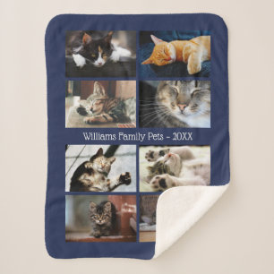 Create Your Own 8 Photo Collage with Name on Navy Sherpa Blanket