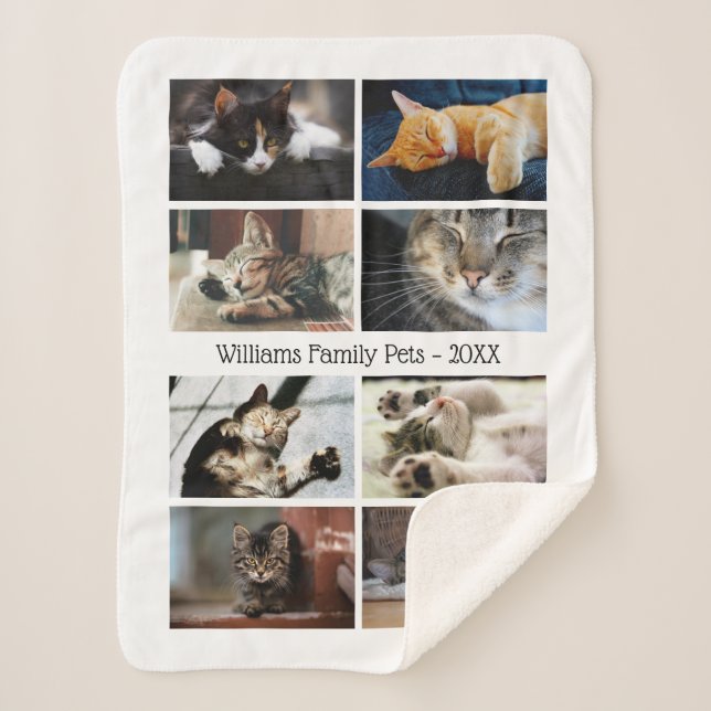 Create Your Own 8 Photo Collage with Name on White Sherpa Blanket (Front)