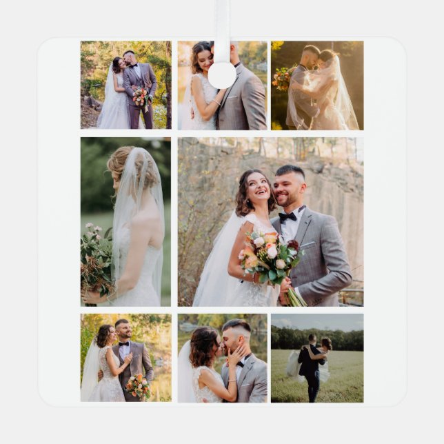 Create Your Own 8 Photo Wedding Collage Metal Ornament (Front)