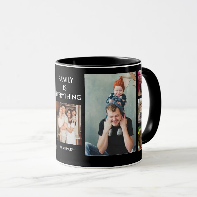 Create Your Own 9 Family Photo Collage Black Mug (Front Right)
