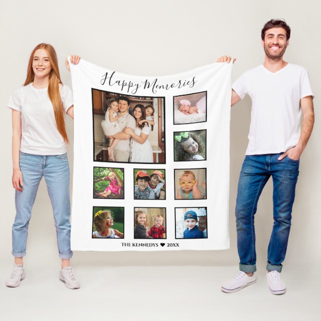 Create Your Own  9 Family Photo Collage White Fleece Blanket (In Situ)