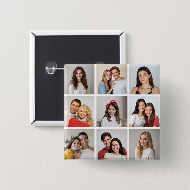 Create Your Own 9 Photo Collage 2 Inch Square Button (Front & Back)