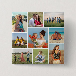 Create Your Own 9 Photo Collage 2 Inch Square Button