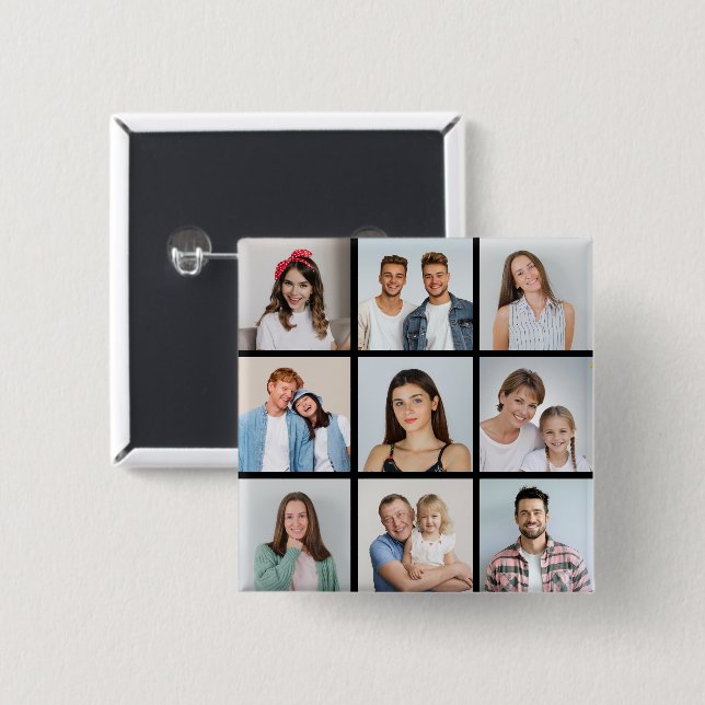 Create Your Own 9 Photo Collage 2 Inch Square Button (Front & Back)