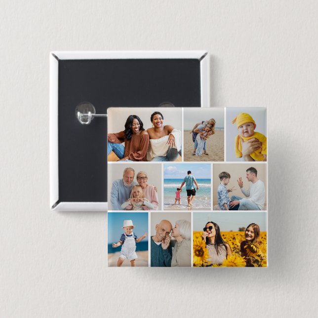 Create Your Own 9 Photo Collage 2 Inch Square Button (Front & Back)