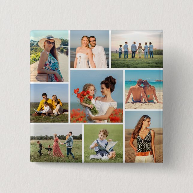 Create Your Own 9 Photo Collage 2 Inch Square Button (Front)