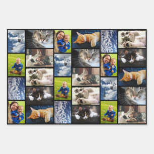Create Your Own 9 Photo Collage Black Border Wrapping Paper Sheet