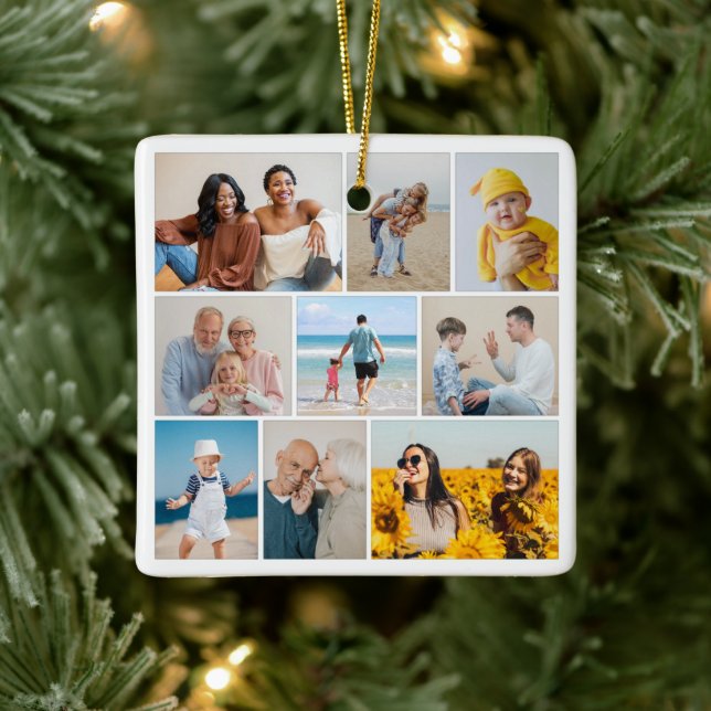 Create Your Own 9 Photo Collage Ceramic Ornament (Tree)