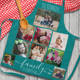 Create Your Own 9 Photo Collage Family Name Teal Apron