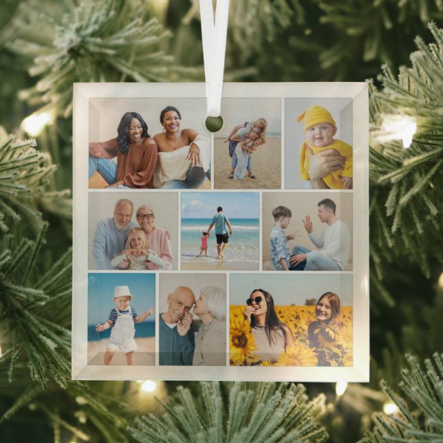 Create Your Own 9 Photo Collage Glass Ornament (Insitu)