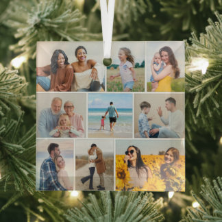Create Your Own 9 Photo Collage Glass Ornament