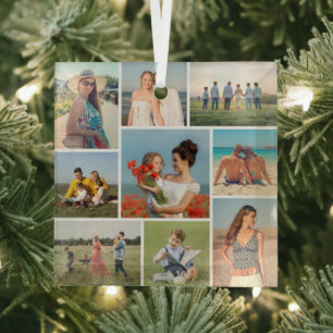 Create Your Own 9 Photo Collage Glass Ornament