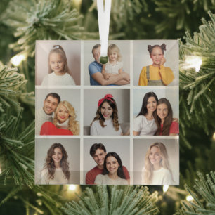 Create Your Own 9 Photo Collage Glass Ornament