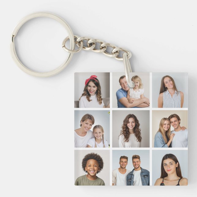 Create Your Own 9 Photo Collage Keychain (Front)