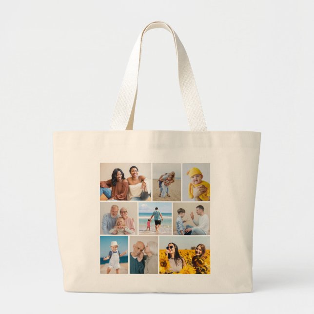 Create Your Own 9 Photo Collage Large Tote Bag (Front)
