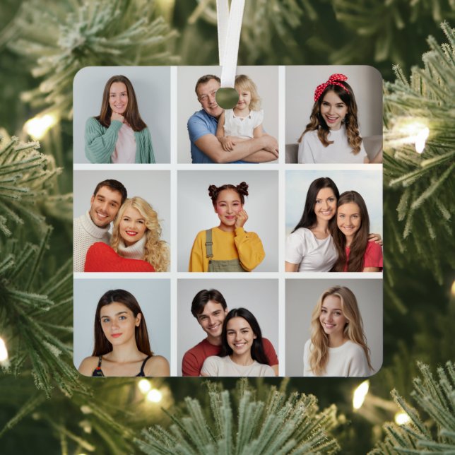 Create Your Own 9 Photo Collage Metal Ornament (Insitu)
