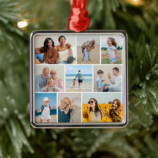 Create Your Own 9 Photo Collage Metal Ornament (Tree)