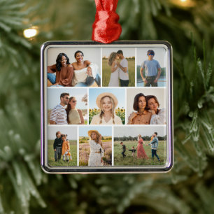 Create Your Own 9 Photo Collage Metal Ornament