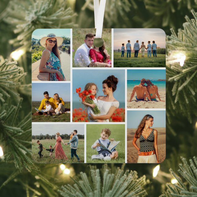 Create Your Own 9 Photo Collage Metal Ornament (Insitu)